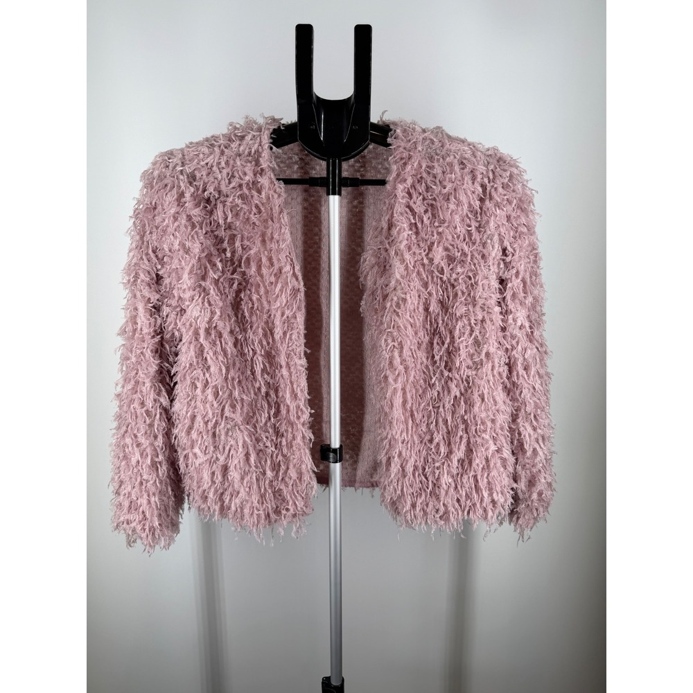 LC Lauren Conrad Dusty Pink Shaggy Faux Fur Eyelash Knit Cardigan Jacket XS